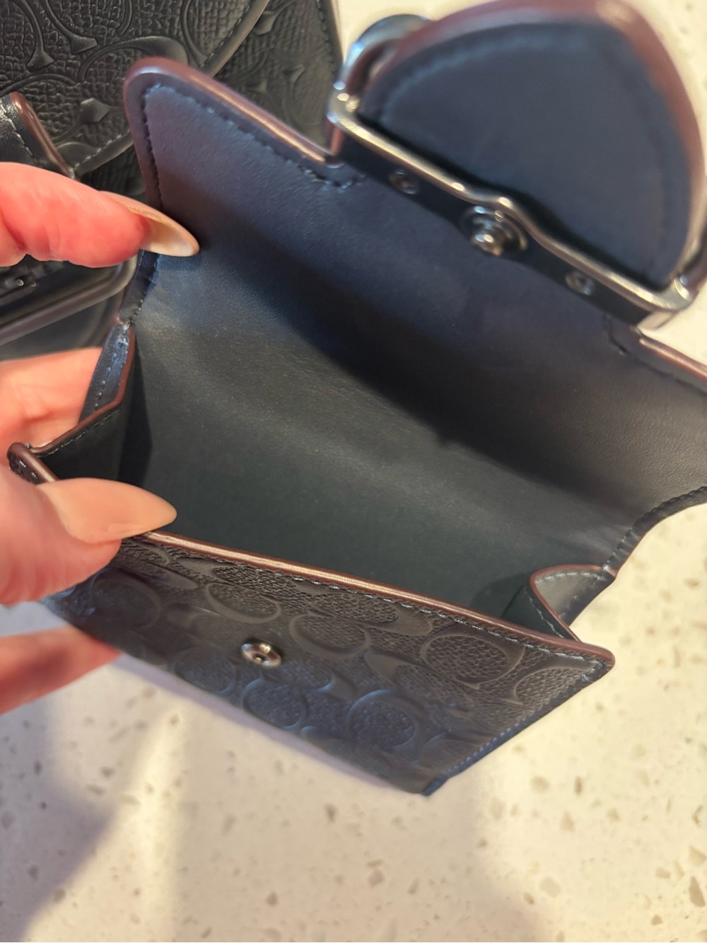 Coach Georgie Saddle Bag + Matching Wallet Signature Navy Embossed Leather - Picture 5 of 10